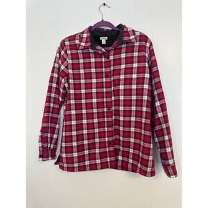 LLBean Flannel Fleece Lined Shirt Jacket Red Plaid Button Up Women's Small